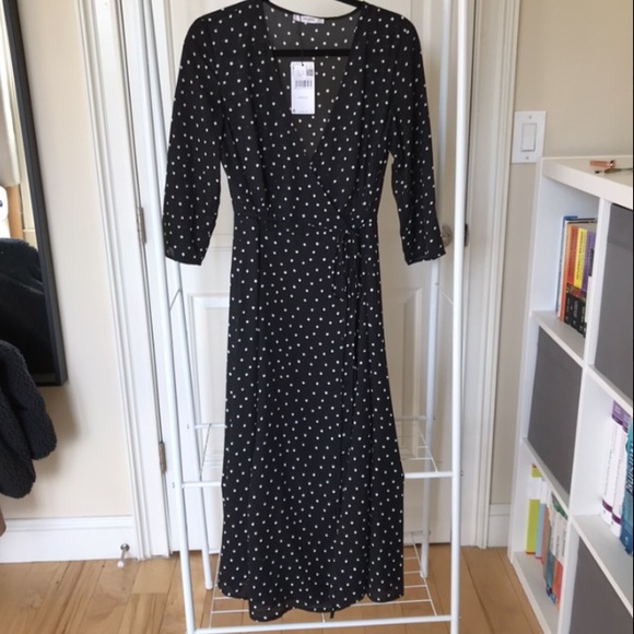 Mango Black/White Polka Dot Tea-Length Dress NWT - Picture 5 of 8